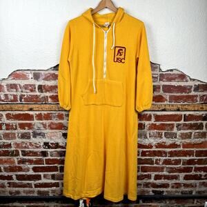Vintage USC Trojans Jacket Med Yellow Fleece Hooded Half Zip Sideline NCAA 70s